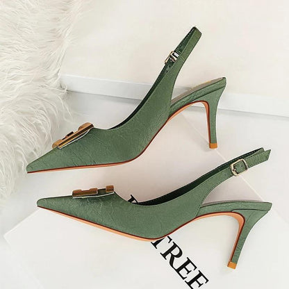 Metal Square Buckle High Heel Stiletto Pumps For Women Pointed Toe Sexy Party Shoes Green-7Cm / 34