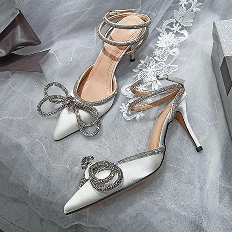 Glitter Rhinestones Silk Transparent Pumps For Women White / 37