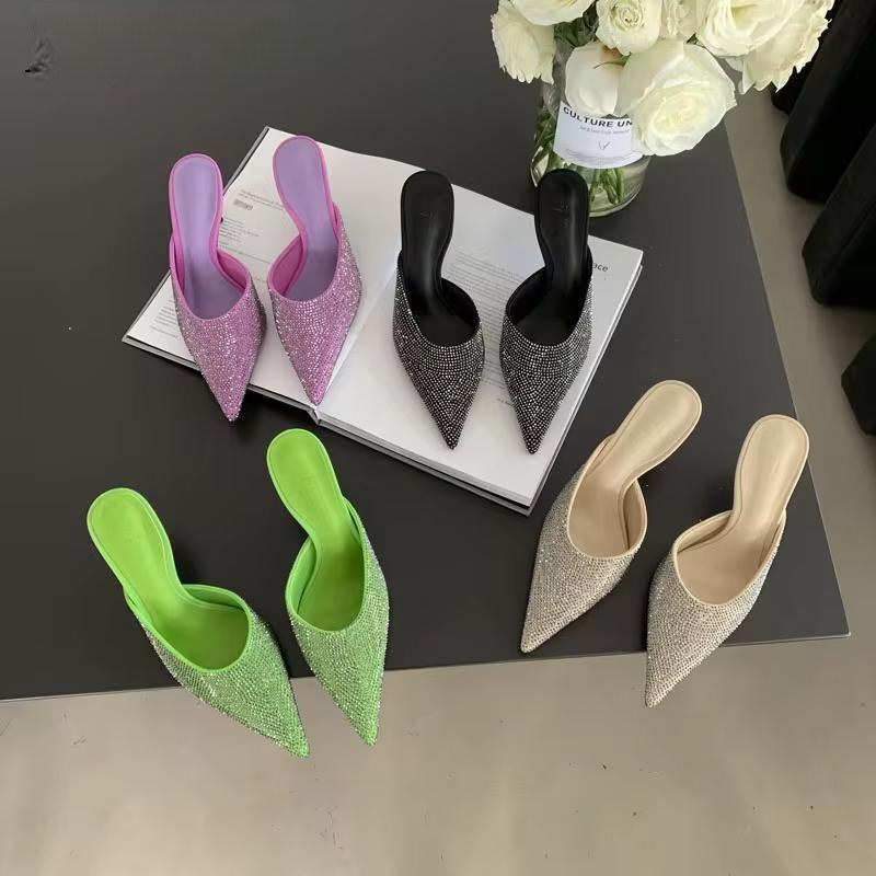 Crystal Women Slippers With Thin Low Heels