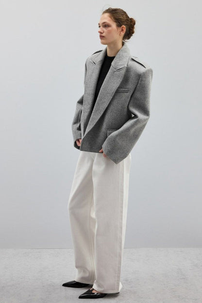 Shoulder Tab Open Front Cropped Blazer