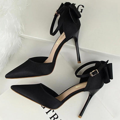 Satin Bow-Knot High Heels Women Pumps For Sexy Wedding Stiletto Black-10Cm / 35
