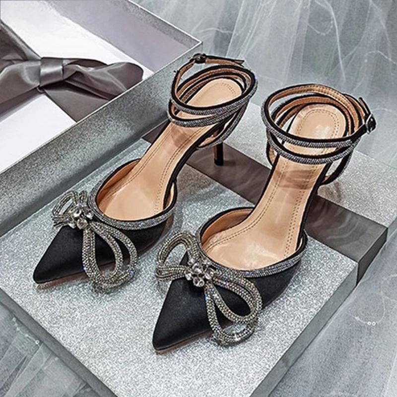 Glitter Rhinestones Silk Transparent Pumps For Women Black / 37