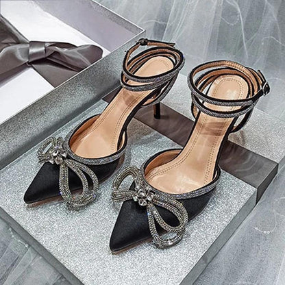 Glitter Rhinestones Silk Transparent Pumps For Women Black / 37