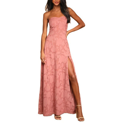 Strapless Embroidery Dress with Front Slit - Chiccharm