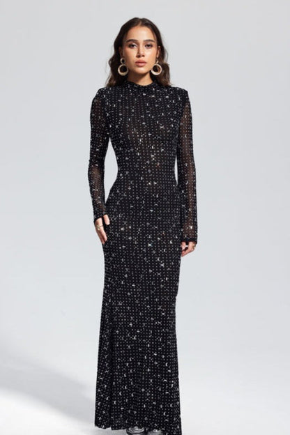 Rhinestone Long Sleeve Mermaid Formal Dress