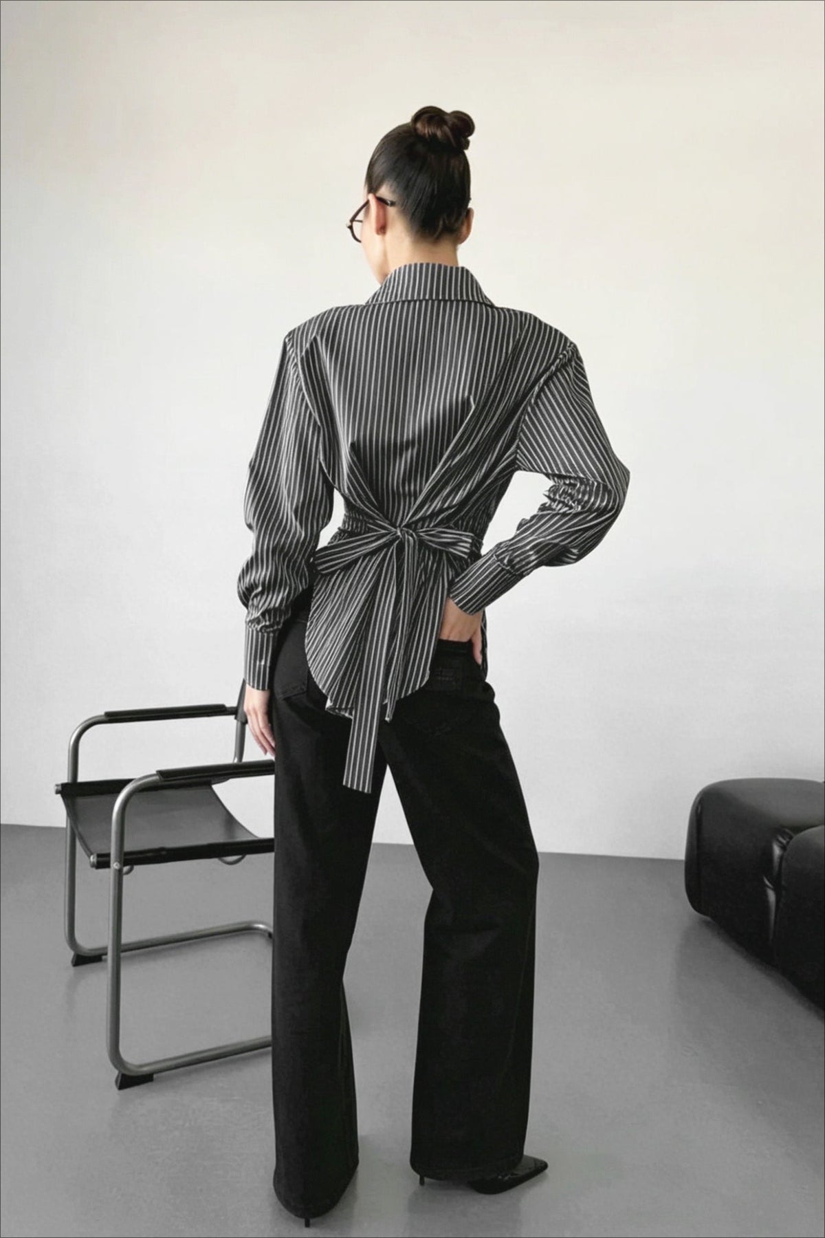Striped Ruched Waist Shirt