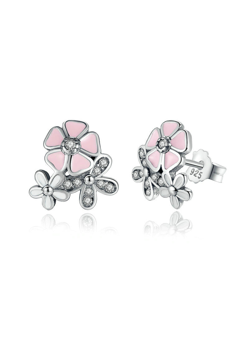 Silver Cherry Blossom Drop Earrings In 925 Sterling