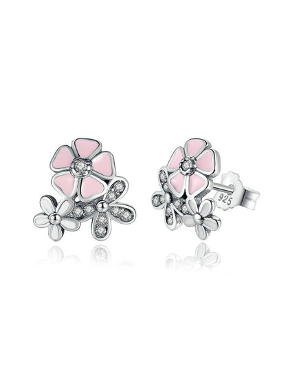 Silver Cherry Blossom Drop Earrings In 925 Sterling
