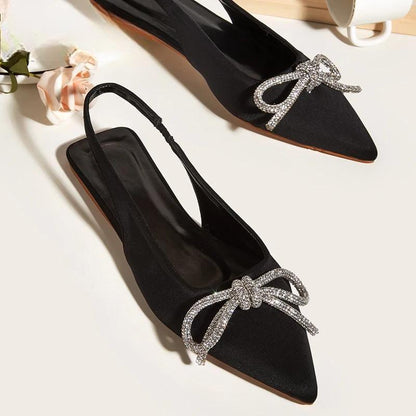 Autumn Crystal Butterfly-Knot Green Women Pumps With Shallow Pointed Toe For Strippers