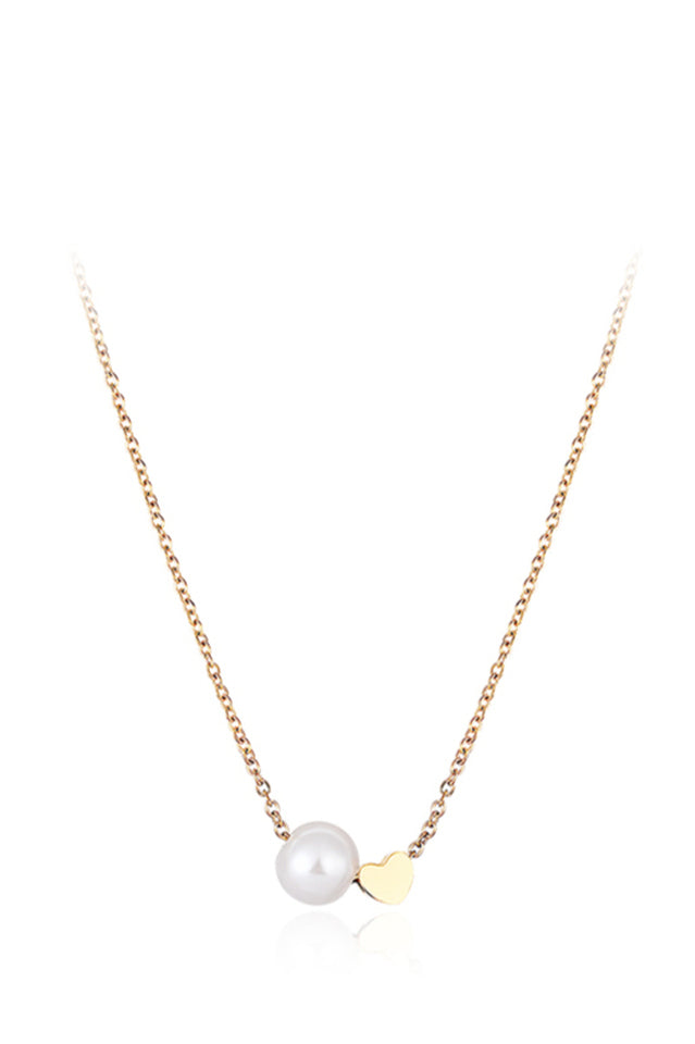 Sweet Heart Pearl Necklace Gold