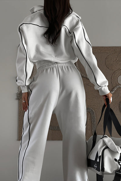 Contrast Piping Zip Front Jogger Hoodie Two Piece Set