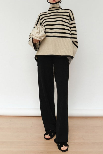 Chic Striped High Neck Sweater