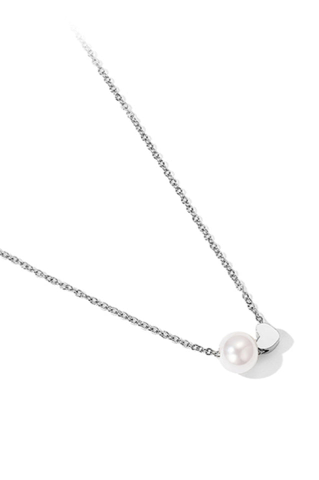 Sweet Heart Pearl Necklace Silver