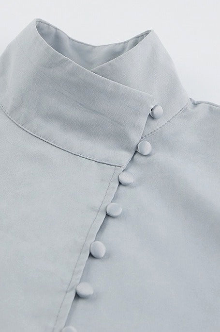 Stand Collar Asymmetric Button Blouse