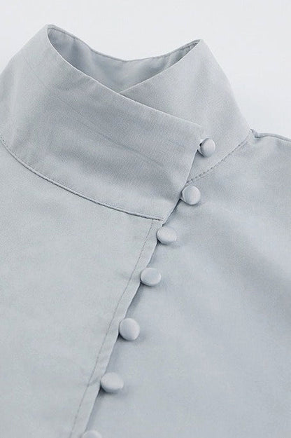 Stand Collar Asymmetric Button Blouse