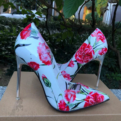 11Cm Metal High Heel Women Floral Pointy Toe Stilettos Shoes For Summer