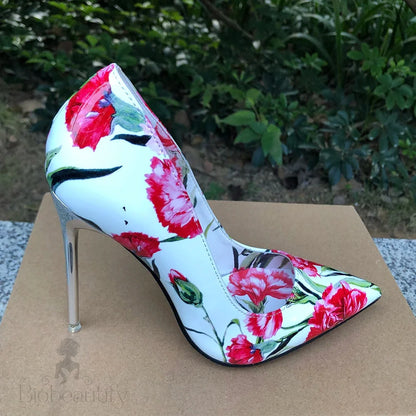 11Cm Metal High Heel Women Floral Pointy Toe Stilettos Shoes For Summer