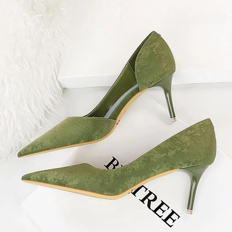 Designer Woman Pumps Pointed Toe High Heels For Parties 6168-A1-Green / 34