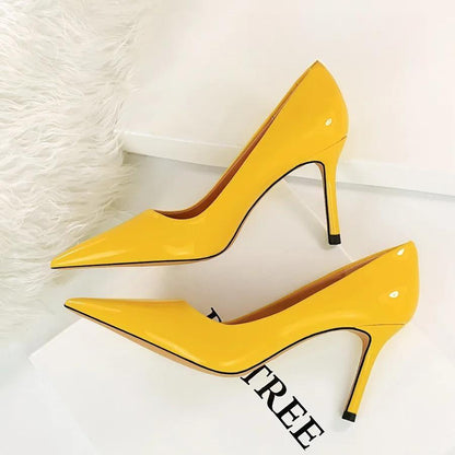 Patent Leather Pointed Toe Stiletto Pumps For Women Office Wear 272-2-Yellow / 34