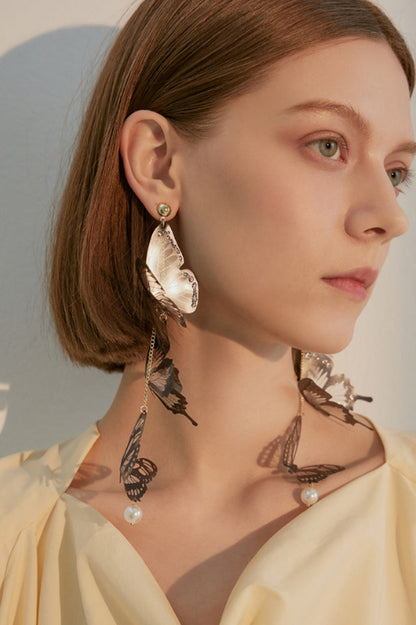 Butterfly Long Pendant Earrings Black