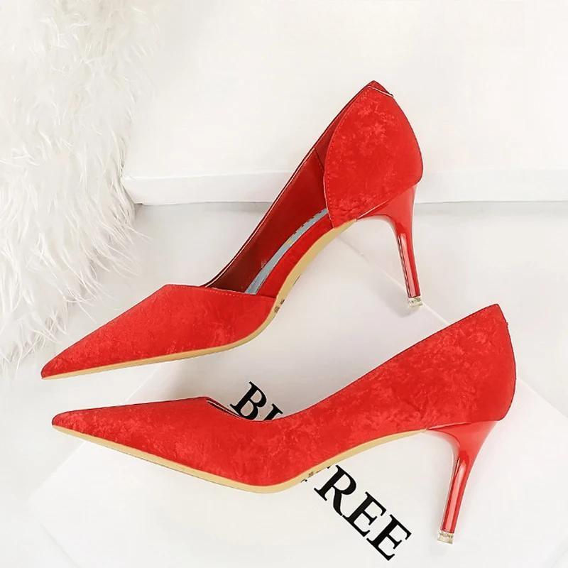 Designer Woman Pumps Pointed Toe High Heels For Parties 6168-A1-Red / 34