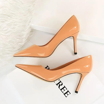 Patent Leather Pointed Toe Stiletto Pumps For Women Office Wear 272-2-Nude / 34