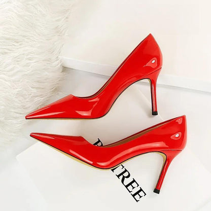 Patent Leather Pointed Toe Stiletto Pumps For Women Office Wear 272-Red / 34