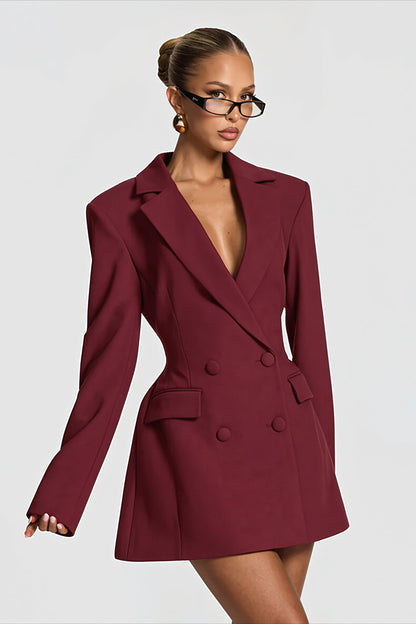 Deep V Double Breasted Cutout Waist Blazer Coat