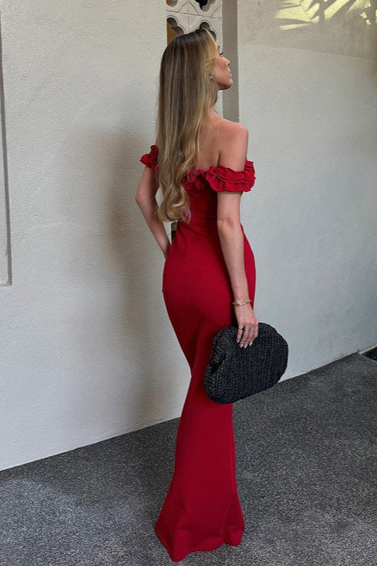 Ruffle Trim Bardot Party Dress