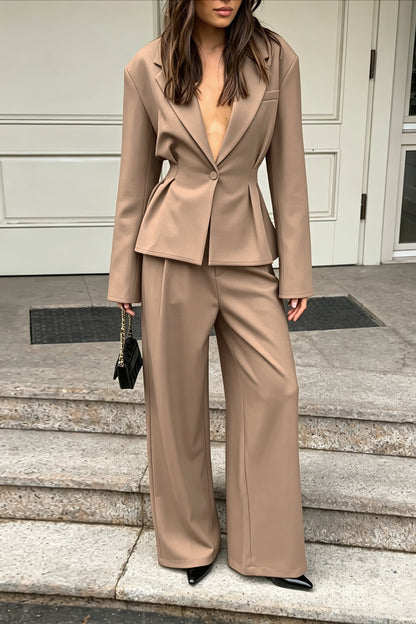 Fitted Waist Blazer and Wide Leg Pants Set