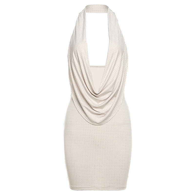 Seductive Halter Backless Sheath Dress Khaki / L