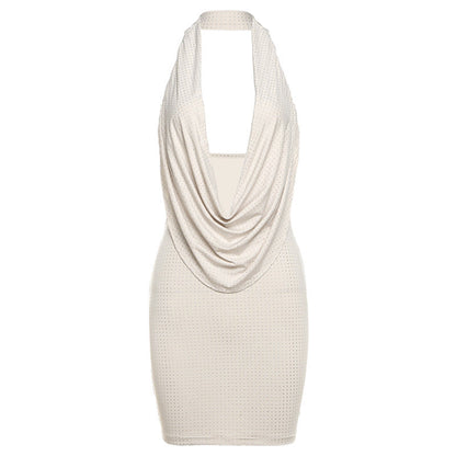 Seductive Halter Backless Sheath Dress Khaki / L