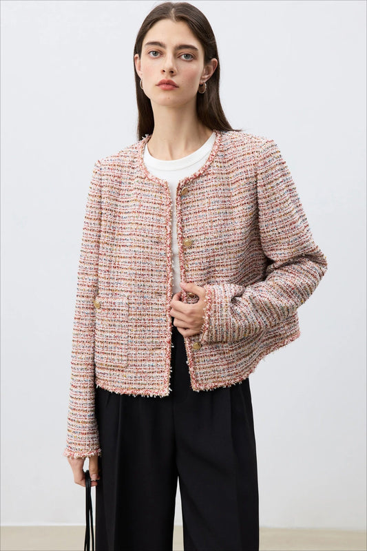 Round Neck Tweed Blend Christmas Outerwear