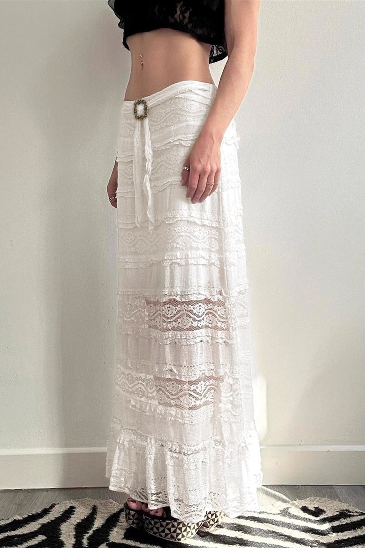 Jacquard Lace Slim Maxi Skirt