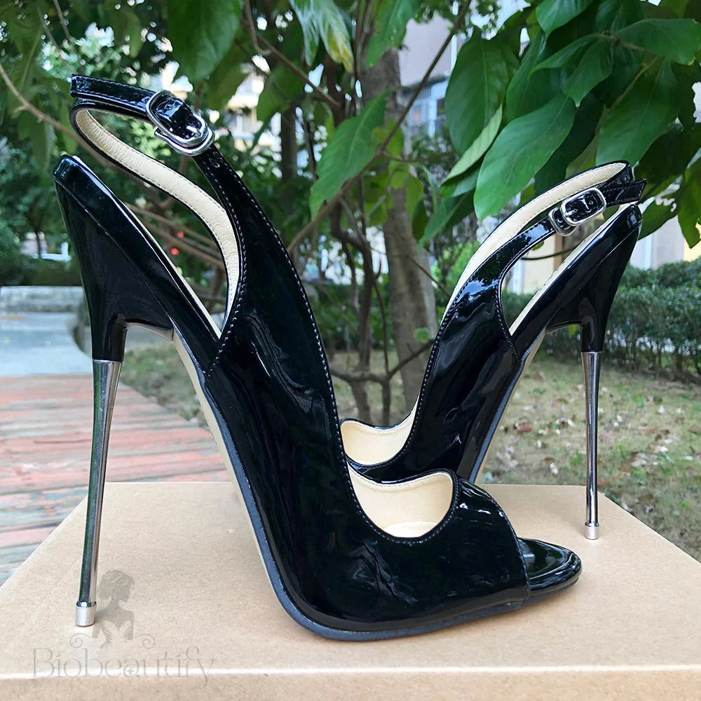 16Cm Extreme Metal High Heels Sandals For Women Sexy Pumps Black / 39