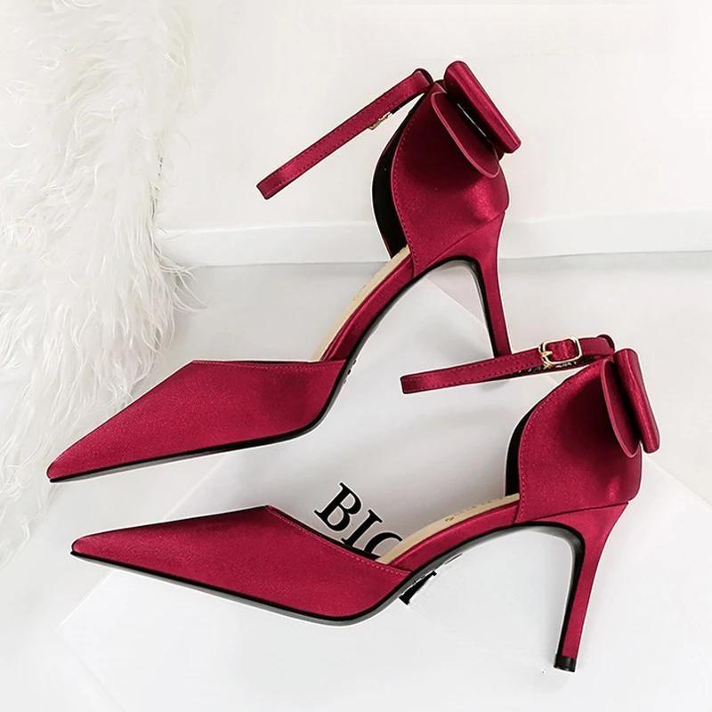 Satin Bow-Knot High Heels Women Pumps For Sexy Wedding Stiletto