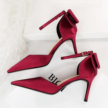 Satin Bow-Knot High Heels Women Pumps For Sexy Wedding Stiletto