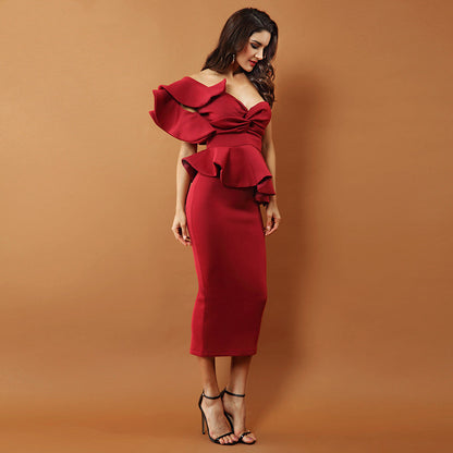 Ruffled Peplum Midi Dress