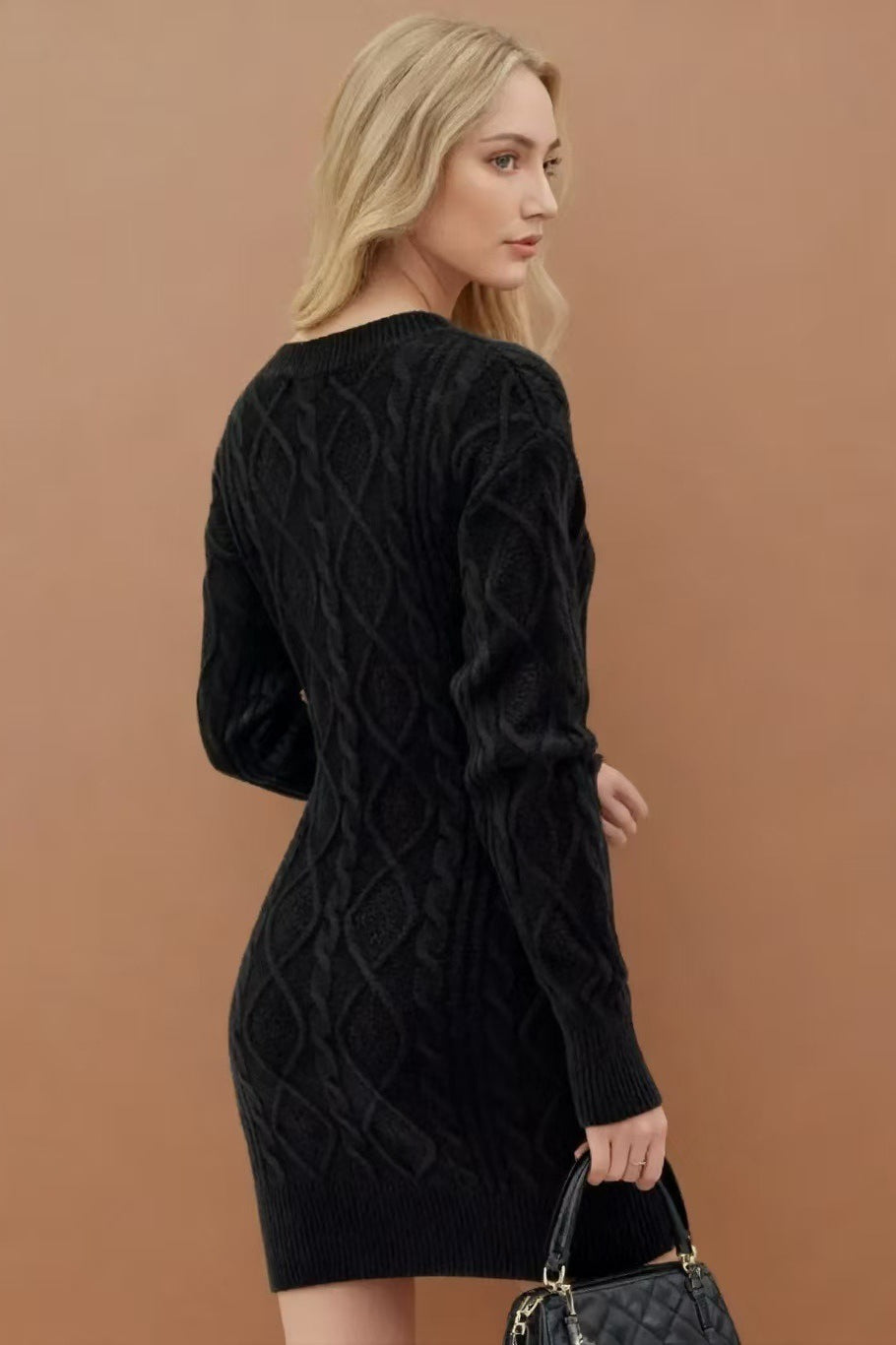 V Neck Cable Knit Work Dress