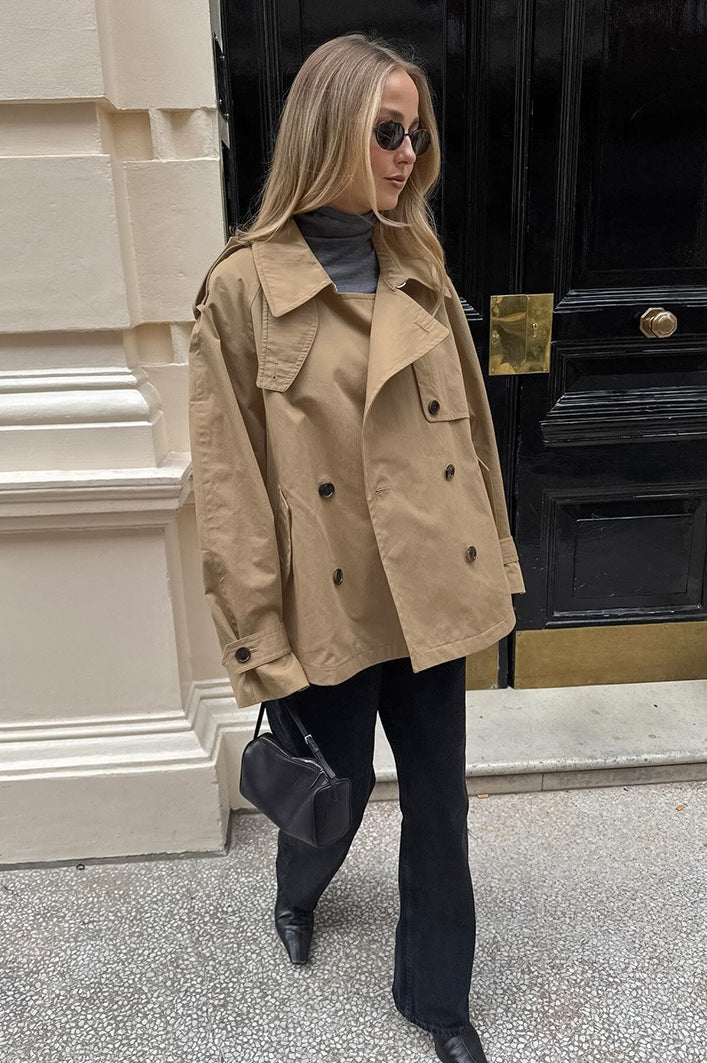 Chic Khaki Trench Collar Jacket