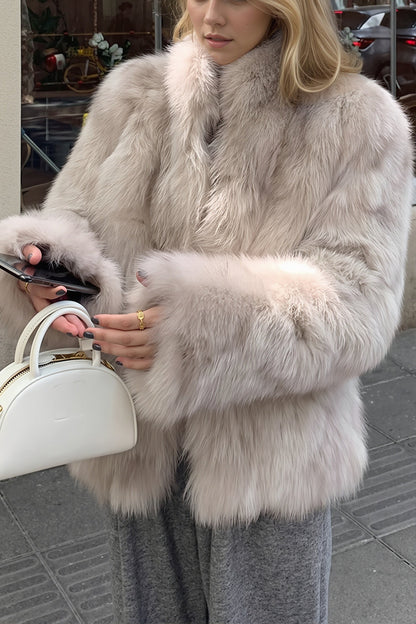 Stand Collar Straight Faux Fur Coat