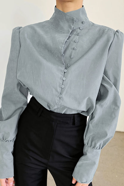 Stand Collar Asymmetric Button Blouse