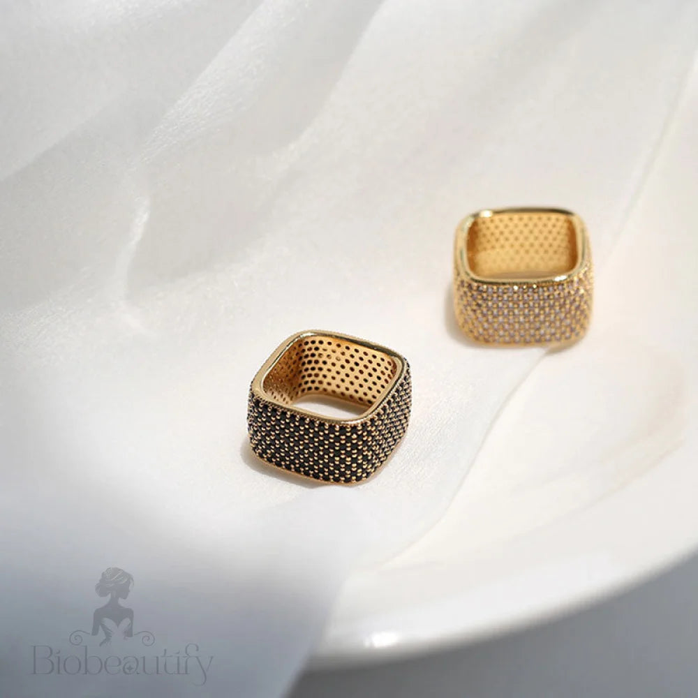 18K Gold Plated Cubic Zirconia Square Cigar Band Ring