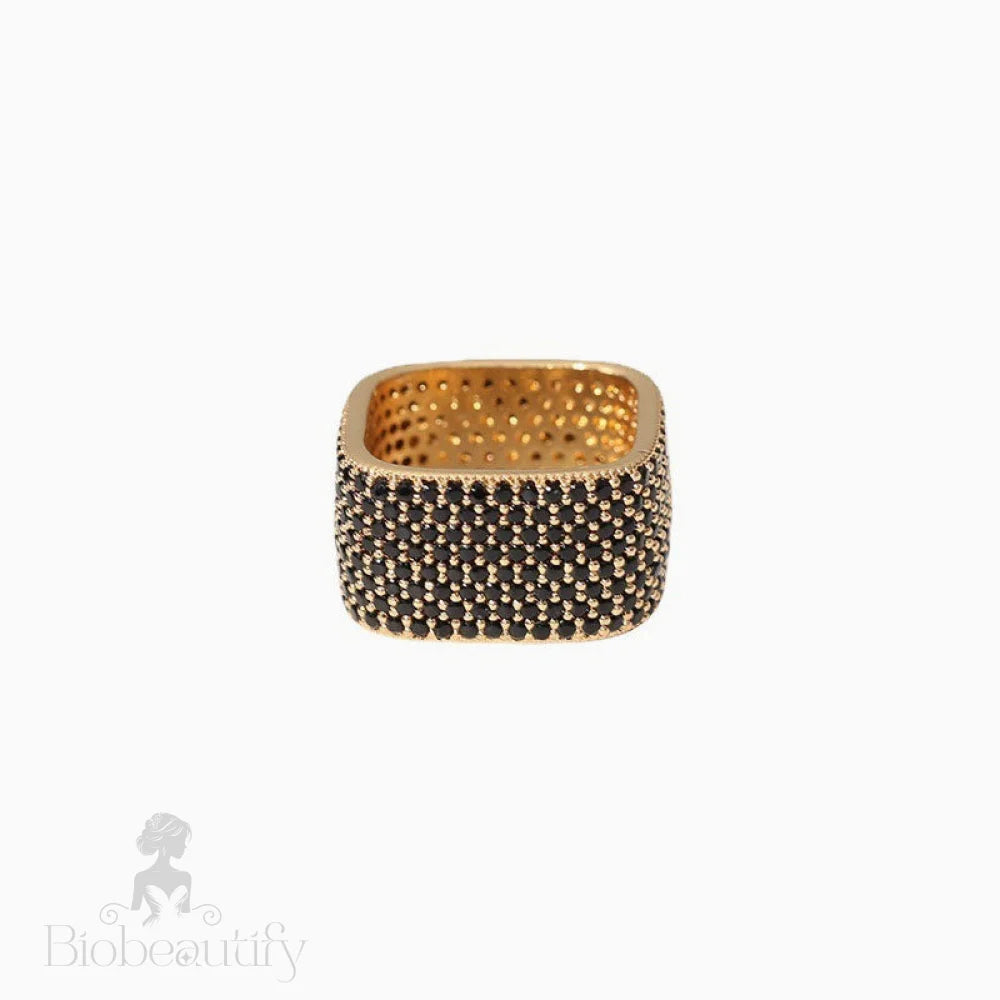 18K Gold Plated Cubic Zirconia Square Cigar Band Ring Black / 7