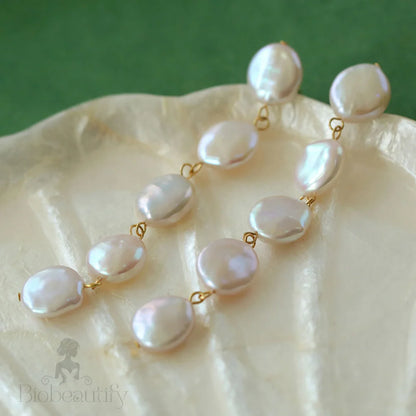 18K Gold Plated Long Baroque Pearl Drop Earrings