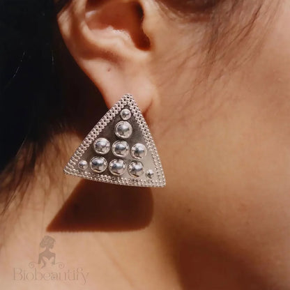 19C Metallic Rhodium Plated Mini Triangle Stud Earrings