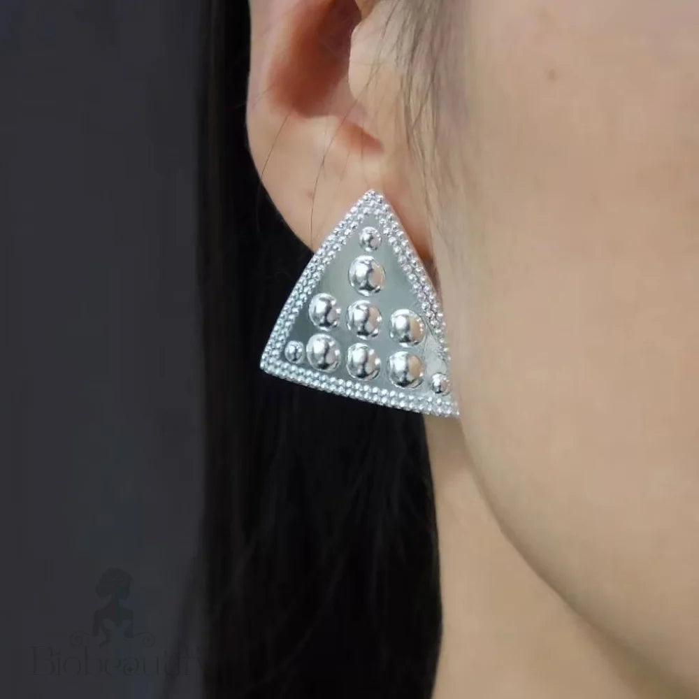 19C Metallic Rhodium Plated Mini Triangle Stud Earrings