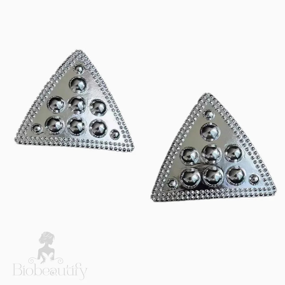 19C Metallic Rhodium Plated Mini Triangle Stud Earrings Silver / One Size