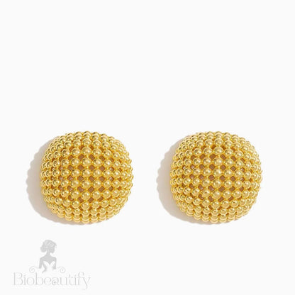 19C Metallic Round Cut Mesh Mini Ball Half Hoop Earrings Gold / One Size