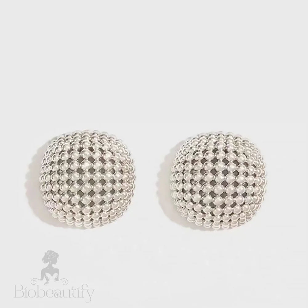 19C Metallic Round Cut Mesh Mini Ball Half Hoop Earrings Silver / One Size